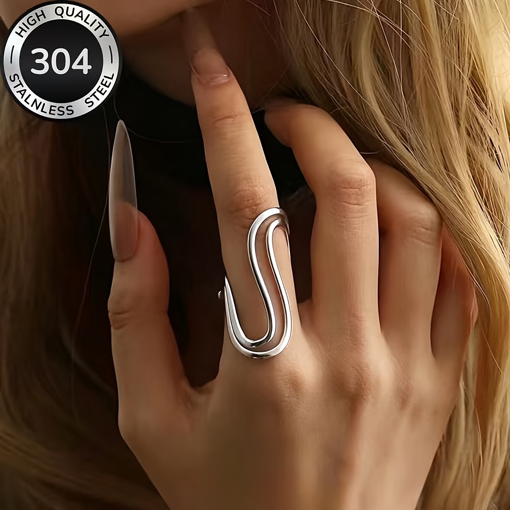 Women's High-Quality Stainless Steel Golden Open Adjustable Ring